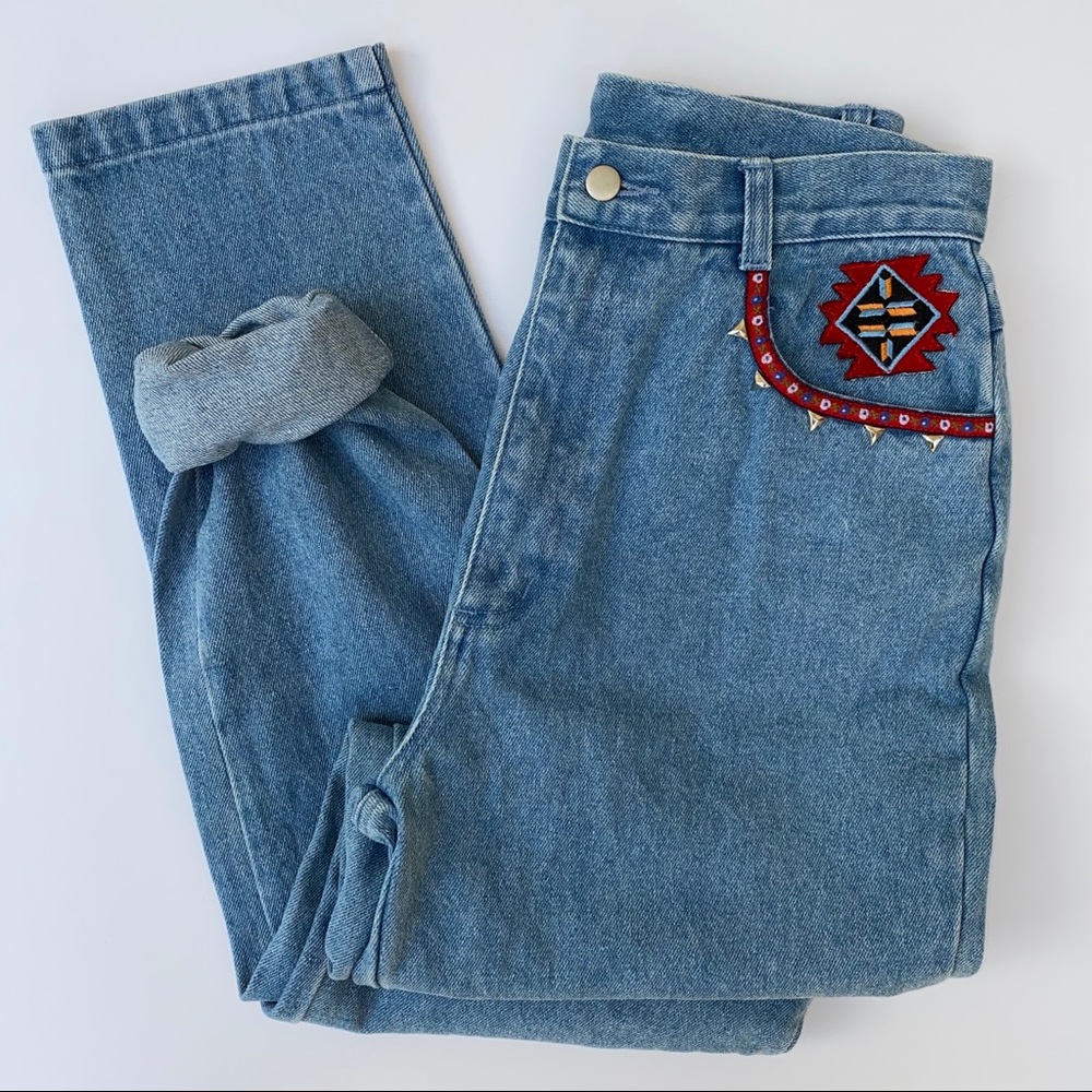 SOLD / VINTAGE • aztec high waisted jeans - Picture 1 of 8